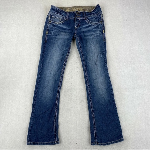 Wallflower Jeans Flap Pocket Size 7 Mid Rise Medium Wash Bootcut - Picture 1 of 8